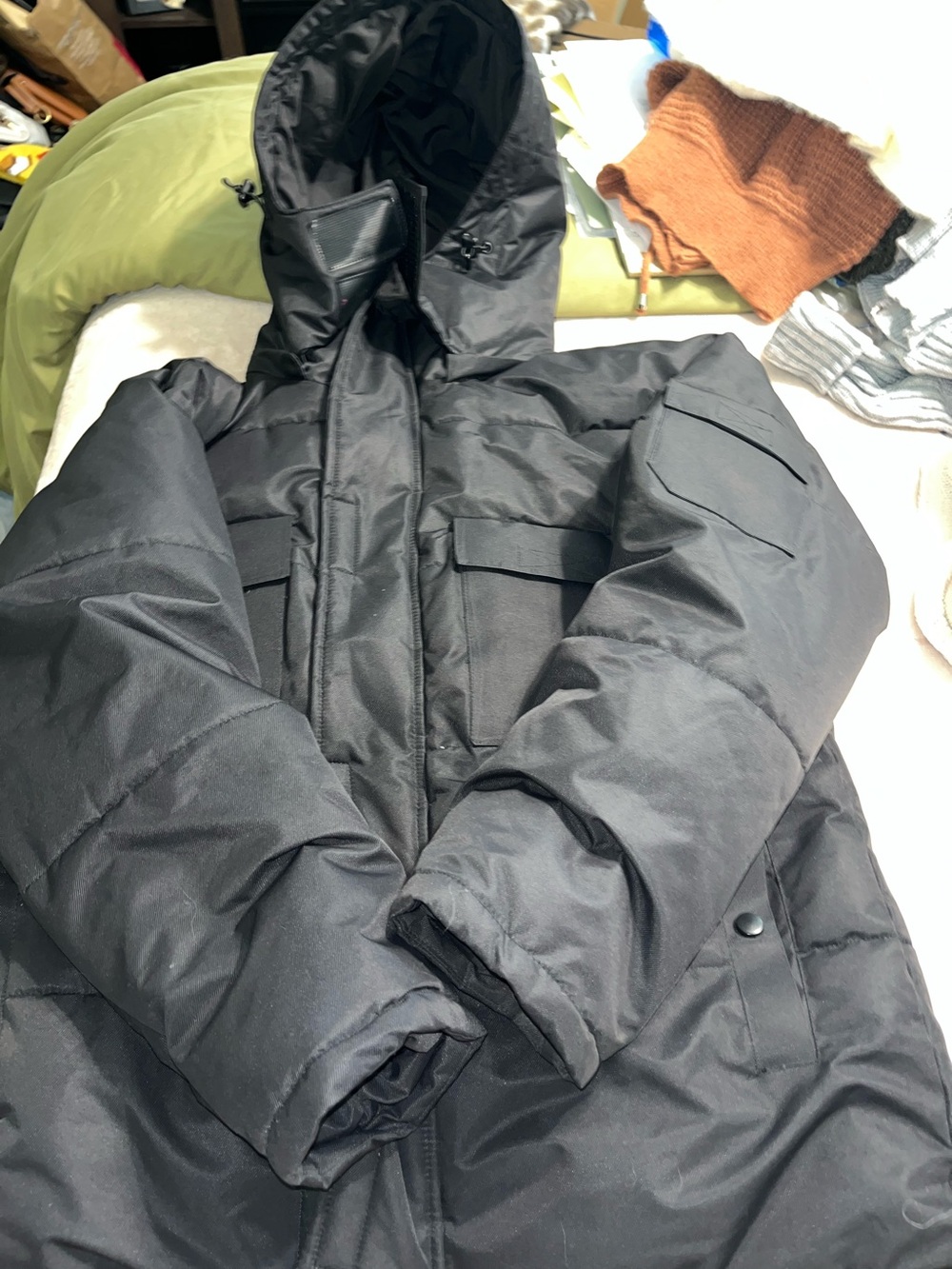 Men's Black Hooded Puffer Coat - Casual Winter Jacket